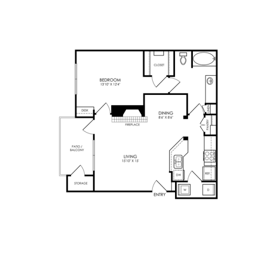 floor plan - 1 bedroom, 1 bath, 998 sq ft at The  Montgomery