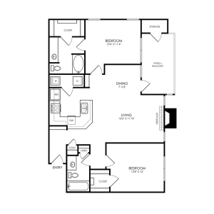 floor plan for the two bedroom apartment at The  Montgomery