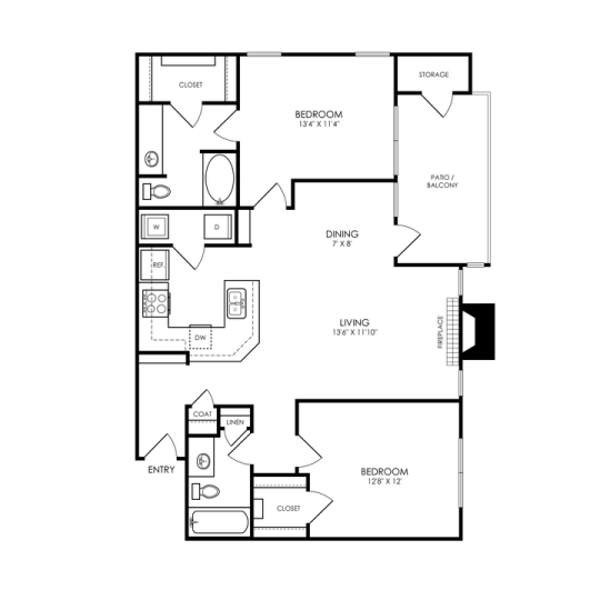 floor plan for the two bedroom apartment at The  Montgomery